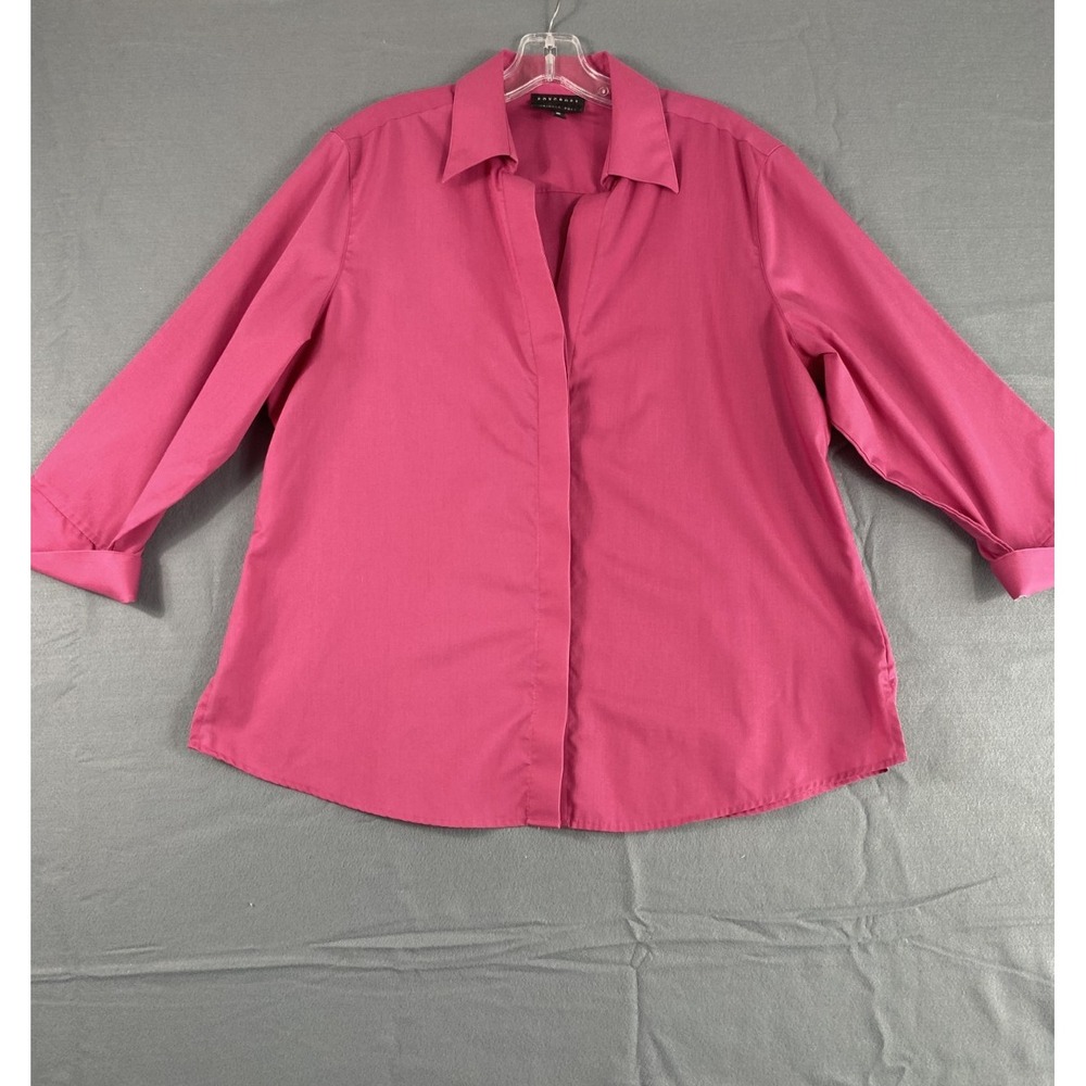 Foxcroft Button Up Shirt Sz 18 Orchid Pink 3/4 Sleeve Wrinkle Free Shaped Office